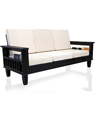 Saamenia Furnitures Solid Sheesham Wood 6 Seater Sofa Set for Living Room Furniture with Cushions – Walnut Finish (3+2+1 Seater)