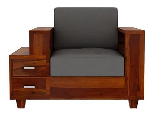 Mamta Furniture Wooden Sofa Set for Living Room , Sofa Set with Attached End Table with Shelf & 2 Drawers , 1 Seater Sofa Set , Sheesham Wood , Teak Finish