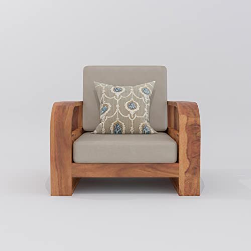 Saamenia FurnituresWooden 1 Seater Sofa Set for Living Room, One Seater Sofa with 40 Density Cushions for Office & Lounge, Sheesham Wood, Honey