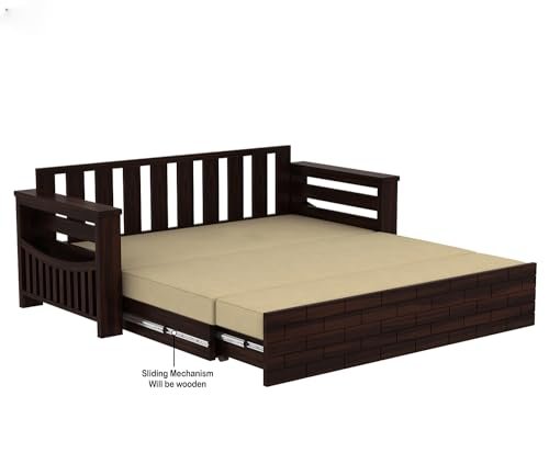 Mamta Furniture Solid Sheesham Wood Sofa Cum Bed Furniture Set with Storage and Cushions for Living Room,Bedroom,Drawing Hall (3-Person Sofa, Light Walnut Finish,Beige, Queen) With 40 Dencity Custion