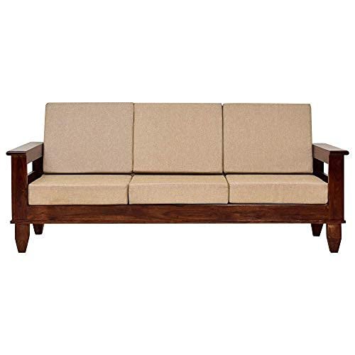 Saamenia furnitures™ Solid Sheesham Wood Sofa Set 5 Seater Furniture Wooden 5 Seater Sofa Set (3+1+1) Teak Wood Sofa Set Furniture | Home Living Room with Cushions (Dark Brown)
