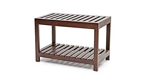 Saamenia Furnitures Solid Sheesham Wooden Striped Pattern with Shelf Storage Bench Single Seater For Living Room Furniture - Walnut Finish