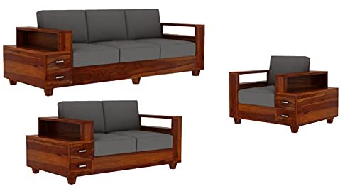 Mamta Furniture Solid Sheesham Wood 6 Seater Sofa Set with Side Drawers Storage for Living Room & Home Furniture - Natural Teak Finish (3+2+1 Seater)