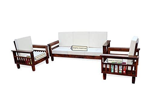 Saamenia furnitures™ Wooden Solid Sheesham Wood 5 Seater Sofa Set with Cushions (5 Seater Sofa | 3+1+1, Natural Finish)