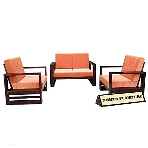 Saamenia Furnitures Solid Sheesham Wooden 4 Seater Sofa Set for Living Room Furniture – Walnut Brown (2+1+1 Seater)