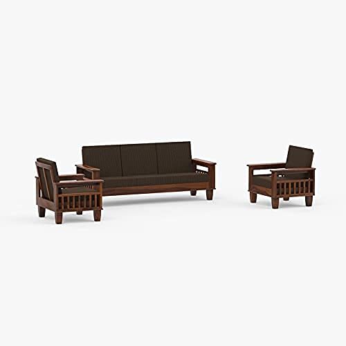 Saamenia Furnitures Solid Sheesham Wood 5 Seater Sofa Set for Living Room Furniture – Dark Walnut