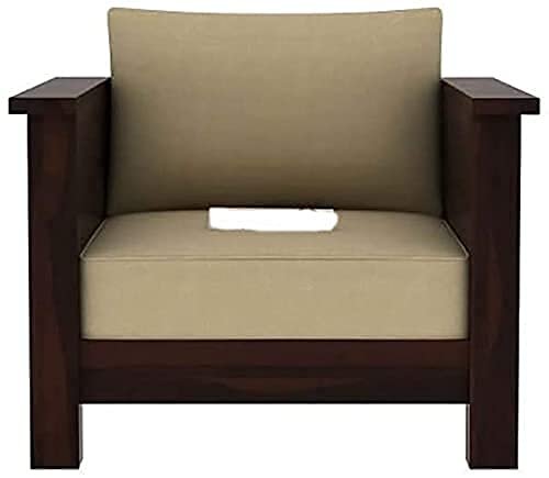 Saamenia Furnitures Solid Sheesham Wood 5 Seater Sofa Set for Living Room Furniture with Cream Cushions – Warm Chestnut Finish (3+1+1 Seater)