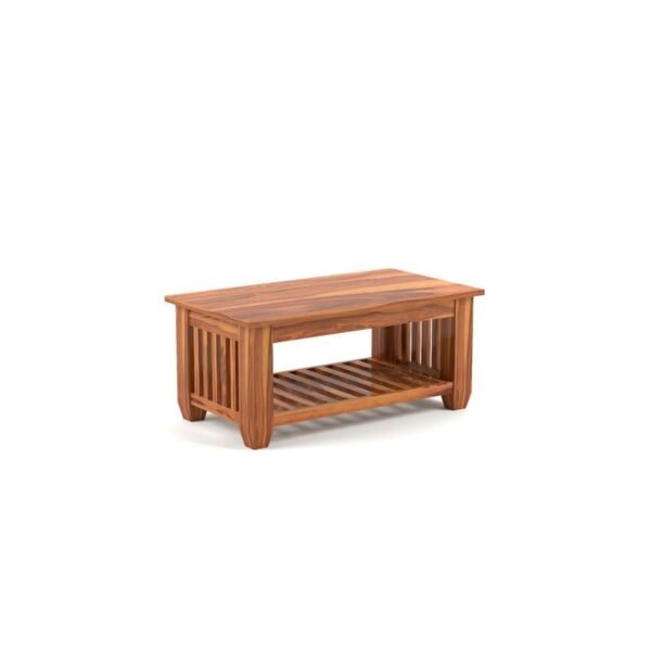 Mamta Furniture Sheesham Wood Coffee Table | 34 x 18 x 16 Inches | Honey Finish | Living Room Table | Solid Wood Center Table with Shelf | Dining Room