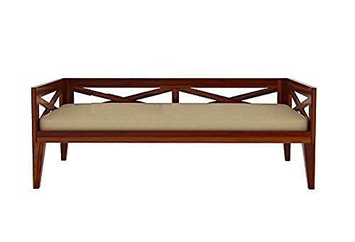 SAAMENIA FURNITURES Solid Sheesham Wooden 3 Seater Sofa Set for Living Room Furniture with Cream Cushions -Teak Finish