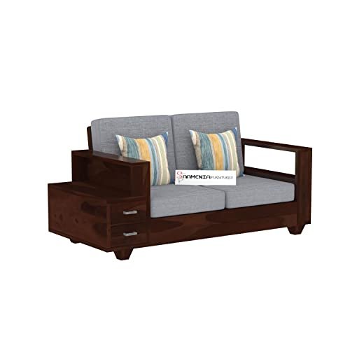 Mamta Furniture Solid Sheesham Wood 2 Seater Sofa | Walnut Finish | Wooden Loveseat | Compact Two Seater Couch Set | Living Room | Drawing Room | Without Pillow
