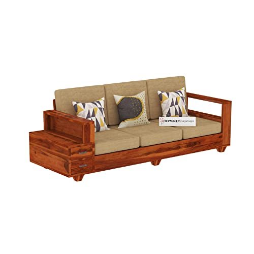Mamta Furniture Wooden Sheesham Teak Wood Sopha 3 Seater , Furniture Living Room , 3 Seater Sopha Wooden , Office Furniture Sopha , Without Pillow , Honey