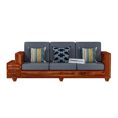 Mamta Furniture Solid Sheesham Wood 3 Seater Sofa Set with 2 Shelf Drawers | Brown Finish | Wooden Couch with Storage | Living Room | Drawing Room | Without Pillow