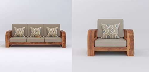 Mamta Furniture Wooden 4 Seater Sofa Set for Living Room, Four Seater Sofa with 40 Density Cushions for Office & Lounge, 3+1 Seater Sofa Sets for Home, Sheesham Wood, Honey