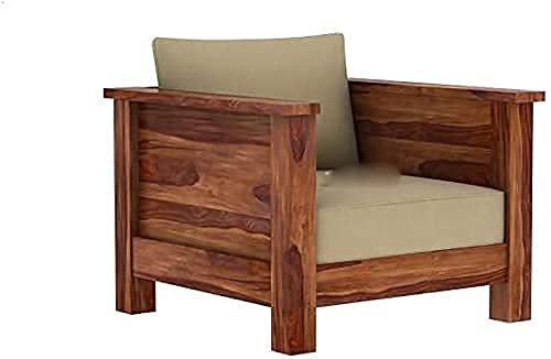 Saamenia Furnitures Solid Sheesham Wood 5 Seater Sofa Set for Living Room Furniture with Cream Cushions – Rustic Taek Finish (3+1+1 Seater)