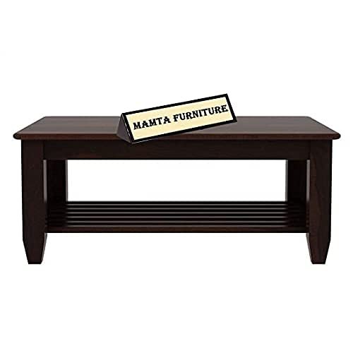 Saamenia furnitures™ Modern Solid Sheesham; Steel Furniture Storage Center Table/Coffee Table (Finish Color – Walnut Finish), Semi Glossy