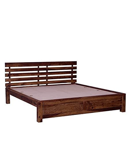 Saamenia Furnitures Wooden Queen Size Bed for Bedroom | Solid Wood Bed Without Storage for Home & Hotel | Solid Wood Bed | Wooden Bed | Bed | (Sheesham Wood, Teak Finish) |