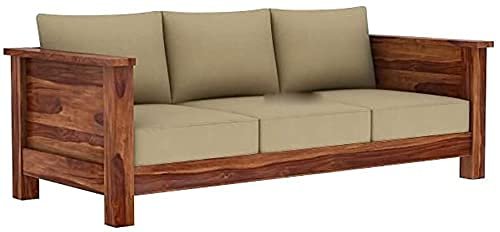 Saamenia Furnitures Solid Sheesham Wood 5 Seater Sofa Set for Living Room Furniture with Cream Cushions – Rustic Taek Finish (3+1+1 Seater)