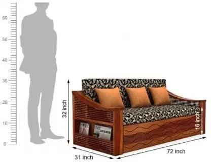 Saamenia Furnitures Solid Sheesham Wood Sofa Set 3 Seater Furniture Wooden 3 Seater Sofa Cums Bed Queen Size for Home Living Room with Cushions (Standard, Honey Finish)