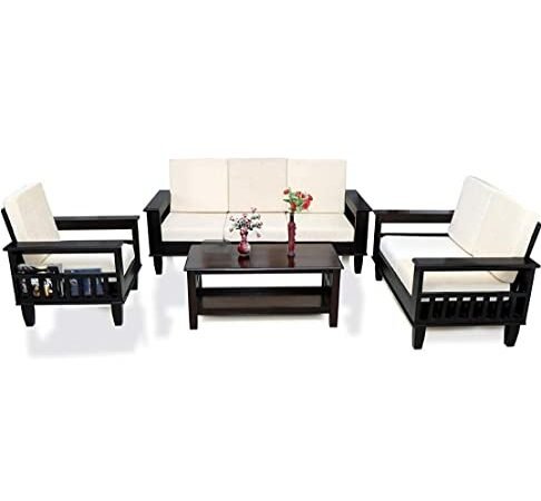 Saamenia Furnitures Solid Sheesham Wood 6 Seater Sofa Set for Living Room Furniture with Cushions - Walnut Finish (3+2+1 Seater)