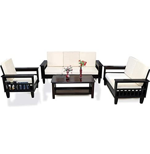 Saamenia Furnitures Solid Sheesham Wood 6 Seater Sofa Set for Living Room Furniture with Cushions – Walnut Finish (3+2+1 Seater)