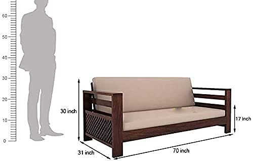 Saamenia Furnitures Solid Sheesham Wood 3 Seater Sofa Set for Living Room Furniture with Cream Cushions – Walnut Finish