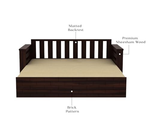 Mamta Furniture Solid Sheesham Wood Sofa Cum Bed Furniture Set with Storage and Cushions for Living Room,Bedroom,Drawing Hall (3-Person Sofa, Light Walnut Finish,Beige, Queen) With 40 Dencity Custion