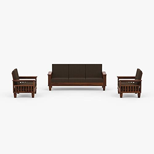Mamta Furniture Solid Wood Sofa Set 3+1+1 Seater Home Living Room | Sofa Set 5 Seater Wooden | 5 Seater Sofa Set | Without Pillow | Cream Cushions | Sheesham Teak Wood Sofa Set Furniture | Dark Walnut