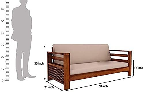 Saamenia Furnitures Solid Sheesham Wood 5 Seater Sofa Set for Living Room Furniture with Cream Cushions – Honey Finish (3+1+1 Seater)
