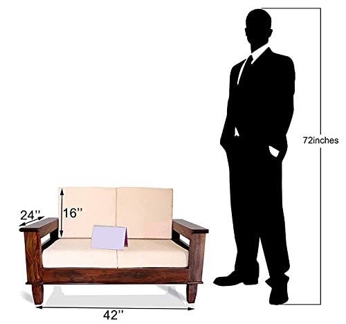 Saamenia Furnitures Solid Sheesham Wood 6 Seater Sofa Set for Living Room Furniture with Cream Cushions – Natural Brown Finish (3+2+1 Seater)