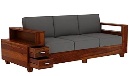 Mamta Furniture Solid Sheesham Wood 3 Seater Sofa Set | Living Room Elegant Design | Honey Finish Sturdy Frame | 40 Density Cushions | Drawing Room | Without Pillow