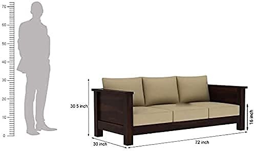 Saamenia Furnitures Solid Sheesham Wood 5 Seater Sofa Set for Living Room Furniture with Cream Cushions – Warm Chestnut Finish (3+1+1 Seater)