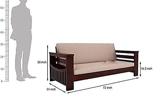 Saamenia furnitures™ Wooden 3 Seater Sofa Set Home Living Room |Solid Wood Sofa Set 3 Seater| Sheesham Wood Furniture Sofa Set | Without Pillow | Cream Cushions|Mahogany Finish