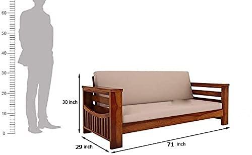Wooden Solid Sheesham Wood 5 Seater Sofa Set with Cushions (5 Seater Sofa | 3+1+1 with Coffee Table, Walnut Finish 1)