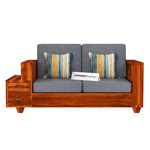 Mamta Furniture 2 Seater Sheesham Wood Sofa Set | Living Room | Natural Teak Finish | Compact 2+1 Configuration | with Cushion | for Home Decor | Ideal for Small Spaces