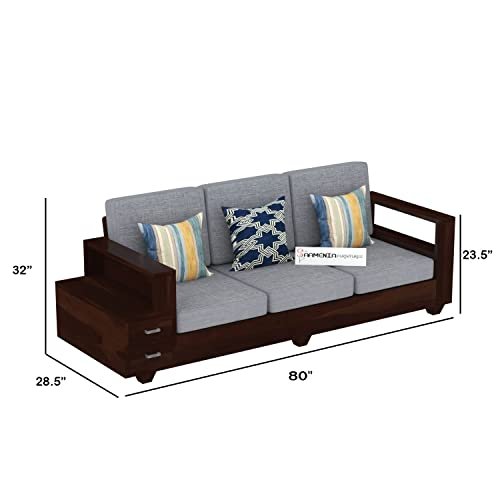 Mamta Furniture Solid Sheesham Wood 3 Seater Sofa Set with Attached 2 Shelf Drawers | Walnut Finish | Wooden Lounge Seating | Living Room | Drawing Room