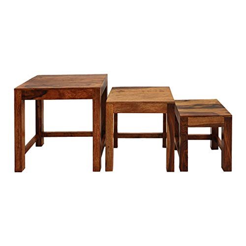 Saamenia Furnitures Solid Sheesham Wooden Nesting Tables Set of 3 for Living Room Furniture – Honey Finish Side Table