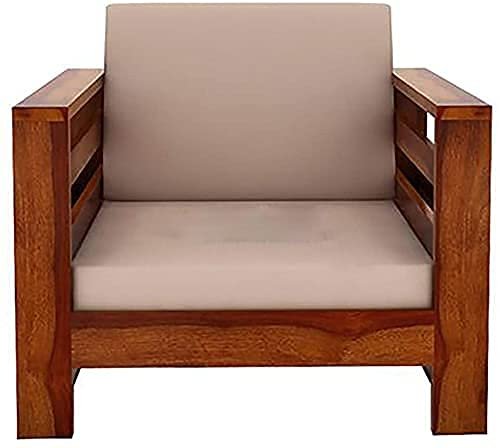 Saamenia Furnitures Solid Sheesham Wood 5 Seater Sofa Set for Living Room Furniture with Cream Cushions – Honey Finish (3+1+1 Seater)