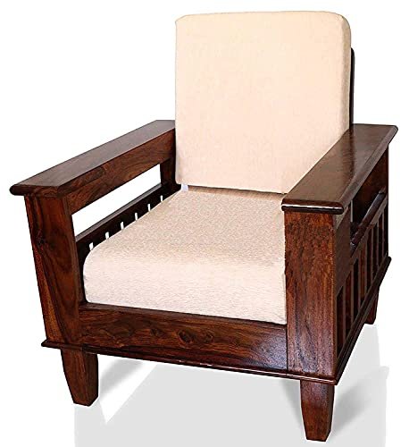 Saamenia Furnitures Solid Sheesham Wood 6 Seater Sofa Set for Living Room Furniture with Cream Cushions – Natural Brown Finish (3+2+1 Seater)