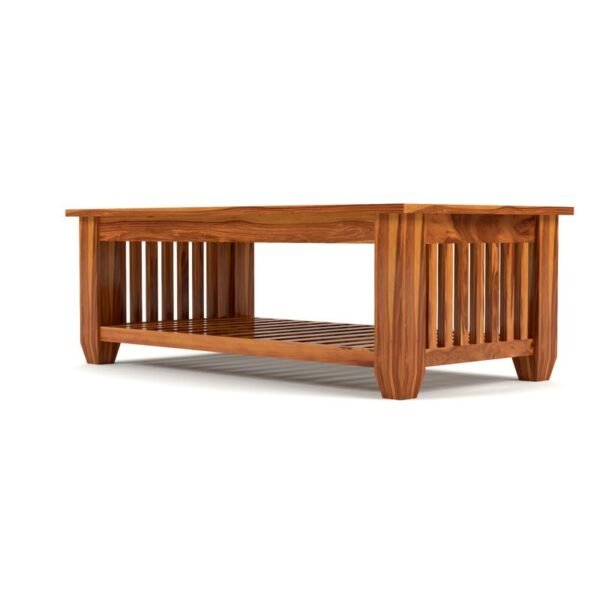Mamta Furniture Vesta Solid Sheesham Wood Coffee Table | 44 x 22 x 16 Inches | Solid Wood Center Table with Shelf | Premium Living Room Furniture | Honey Finish