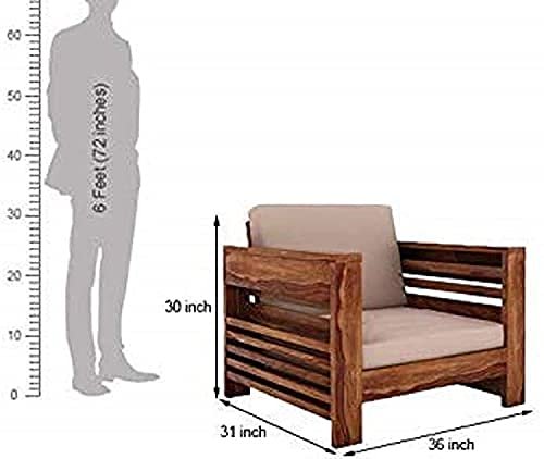 Saamenia Furnitures Solid Sheesham Wood 5 Seater Sofa Set for Living Room Furniture with Brown Cushions – Brown Finish (3+1+1 Seater)