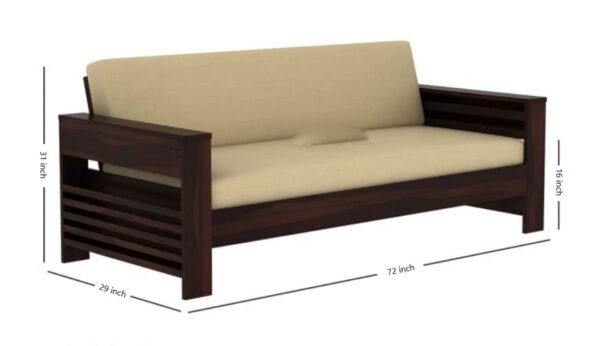 Solid Sheesham Wood Sofa Set 3 Seater Living Room | Three Seater Sofa Set | Sheesham Wood Home Office Furniture | Without Pillow | Wooden 3 Seater Sofa Set | Drawing Hall Sofa Set | (Walnut Finish) |