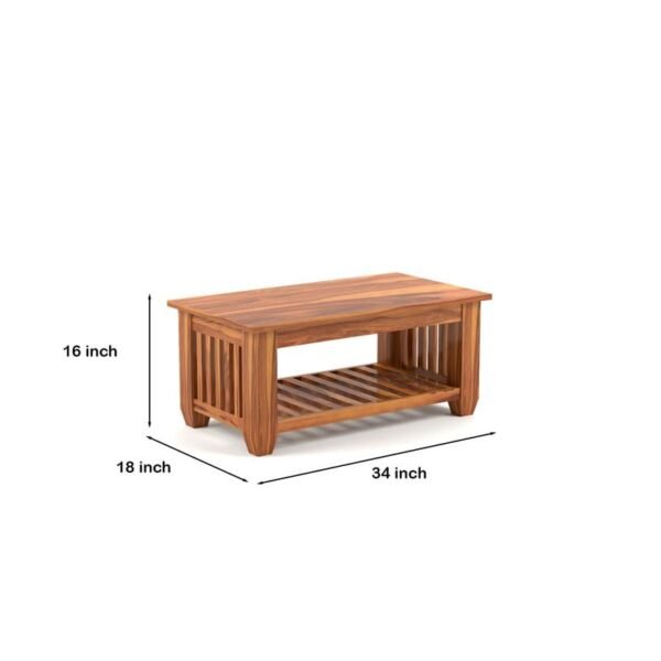 Mamta Furniture Sheesham Wood Coffee Table | 34 x 18 x 16 Inches | Honey Finish | Living Room Table | Solid Wood Center Table with Shelf | Dining Room