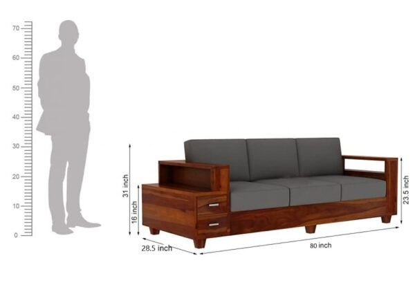 Saamenia Furnitures Solid Sheesham Wood 3 Seater Sofa Set for Living Room Furniture – Honey Finish