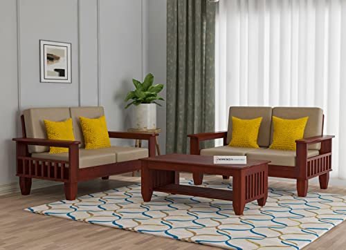 Mamta Furniture Wooden 4 Seater Sofa Set for Living Room, 2+2 Seater Sofa with 40 Density Cushions for Office & Lounge, Four Seater Sofa Sets for Home, Sheesham Wood, Mahogany