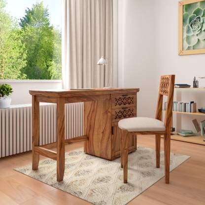 SAAMENIA FURNITURES Sheesham Wood Study Table for Home and Office with Chair, Writing Study Desk for Students Wooden Computer Table - Honey Finish
