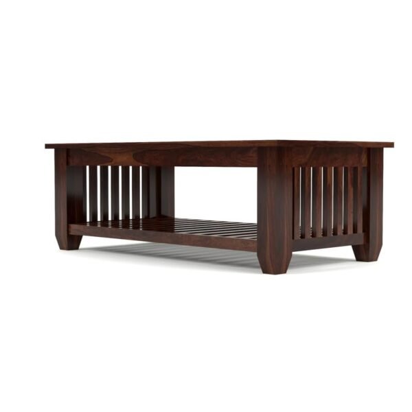 Mamta Furniture Vesta Solid Sheesham Wood Coffee Table | 44 x 22 x 16 Inches | Solid Wood Center Table with Shelf | Premium Living Room Furniture | Walnut Finish