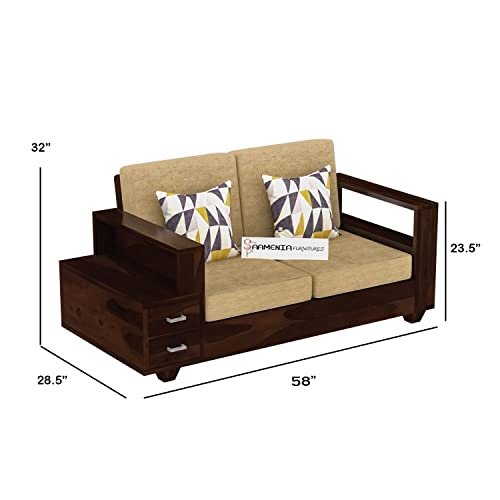 Mamta Furniture Wooden Sheesham Teak Wood Sofa Set 4 Seater Without Pillow for Living Room Furmiture -Walnut Finish (2+2)