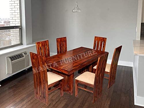 Saamenia furnitures™ Sheesham Wood 6 Seater Dining Table with Chairs | Dining Set Furniture | Balcony | Living Room (Honey, Sheesham Wood Dining Table with 6 Chairs)