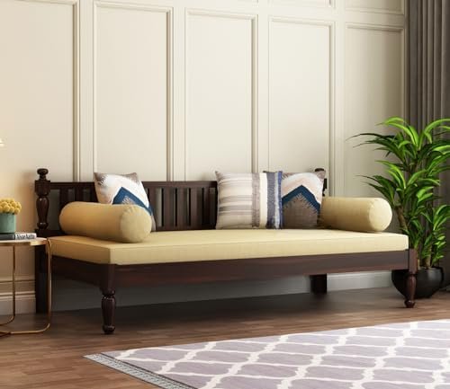 Mamta Furniture Wooden Couch Diwan Sofa Settee with Mattress For Living Room And Office|Three 3-Person Sofa|Sheesham Wood (Walnut) with 40 Density Cushions