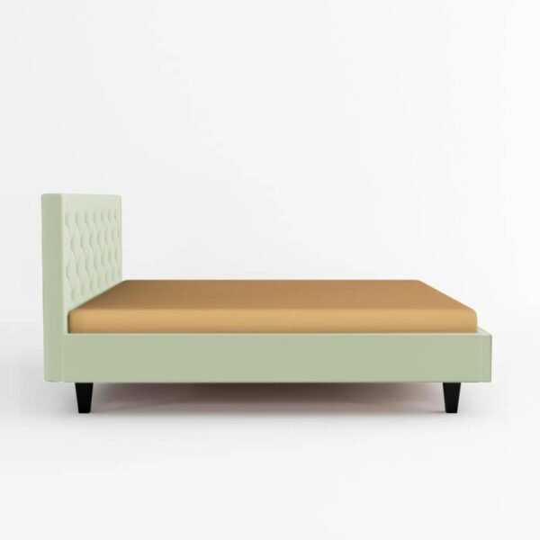 Mamta Furniture King Size Fabric Bed | Button Tufted Upholstered Headboard | Double Bed Palang for Bedroom | Engineered Wood Frame Cot | Light Green | Master Bedroom